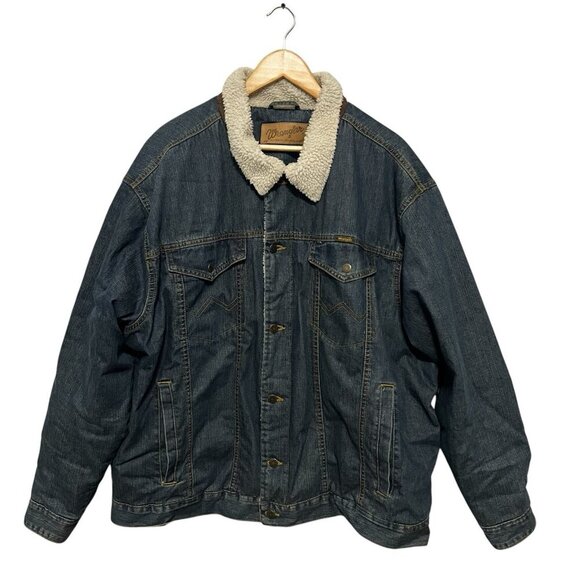 Wrangler Western Sherpa Lined Denim Trucker Jacket Blue Size XL 74256RT - Picture 1 of 12